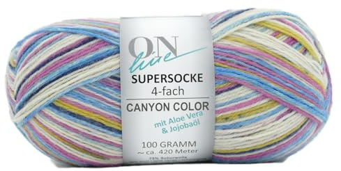 Online Supersocke 4-fach Color mit Aloe Vera und Jojobaöl, Sockenwolle 4-fädig, Strumpfwolle mit Farbverlauf, Wolle zum Socken stricken, häkeln | 75% Wolle, 25% Polyamid, 100g 420m, NS 2,5-3mm (3019)