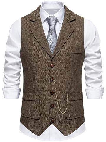 Arbetsväst herr bomull – lätt väst herr sommar långärmad kostymväst vintage kostym västar slim fit elegant bröllopsväst kostymväst klassisk casual affärsväst formella smokingvästar, kaffe, L