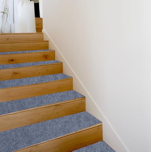 MC MEICHUANG Carpet Stair Treads, 15 Pack Self Adhesive Stair Treads 60x20cm, Peel and Stick Stair Carpet Runner Pads Anti Slip Steps Protector Mat for Kids Elders Pets (Light Grey)