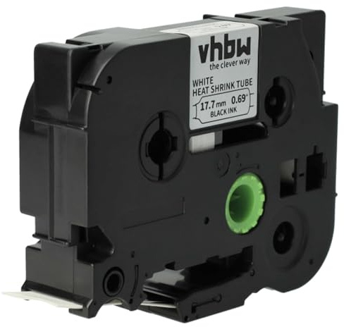 vhbw Schriftband-Kassette Ersatz für Brother HSe-241, HSe241 für Etiketten-Drucker Schwarz auf Weiß, Schrumpfschlauch-Kassette, 17,7 mm