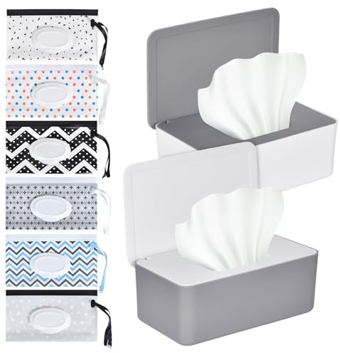 Marjoramy 2 Pezzi Porta Scatola per Salviette, 6 Sacchetti Porta Salviette Umidificate per Neonati, Scatola di Fazzoletti di Carta per Uso Domestico, Ufficio e Auto