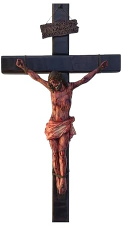 Crucifijo católico-Estatua de crucifijo de Jesucristo sangriento, decoración de pared basada en la fe | Ornamento religioso cristiano, arte de pared de la sala de oración, figura de pasión detallada,