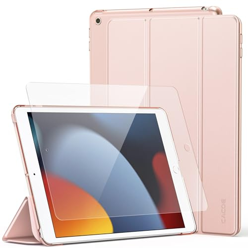 CACOE Funda Compatible con iPad 9a Generación 8a / 7a Generación, con Pellicola Protettiva Vetro Temperato con iPad 10.2 2021 2020 2019, Oro Rosa