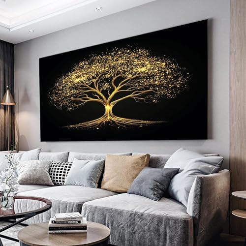 MKBKLI Wandbilder Dekoration Wohnzimmer Goldener Lebensbaum Bilder 60x120cm | auf Leinwand Leinwandbild Schlafzimmer Küche Deko Wand Kunstdruck Art Groß XXL Wanddeko Bild Wall Decor Canvas