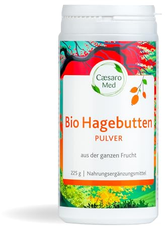 Hagebutten Pulver Bio (Rosa canina L.) – 100 % aus gemahlene Hagebuttensamen & Schalen – reich an natürlichem Vitamin C – für Gelenke, Immunsystem & Zellschutz* – vegan, 225 g