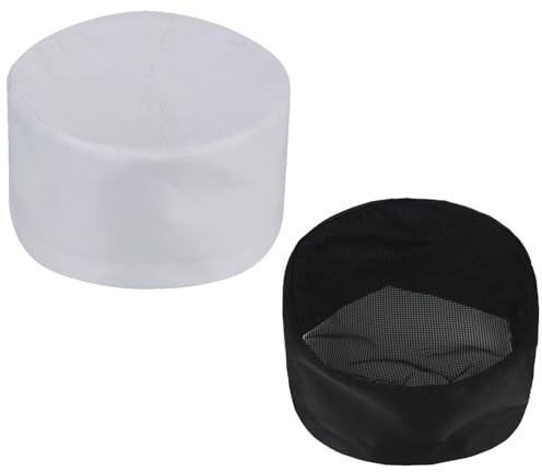 Lot de 2 chapeaux de chef réglables avec dessus en maille respirante, noir et blanc