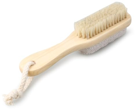 Cepillo Exfoliante para Pies de Madera con Cerdas y Piedra Pómez | Limpia Uñas y Piel, Mango Natural, Formato Compacto para Baño y Pedicura