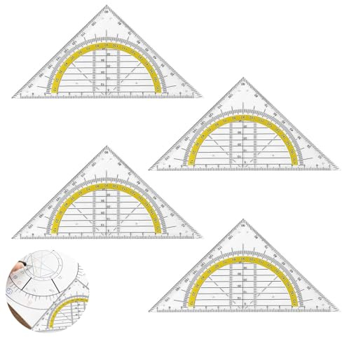 4 Stück Geodreieck Klein, Geodreieck Flexibel, 14cm Transparent Flexibel Zum Kreise Zeichnen, für Büro Designer Studenten Malerei(Transparent)