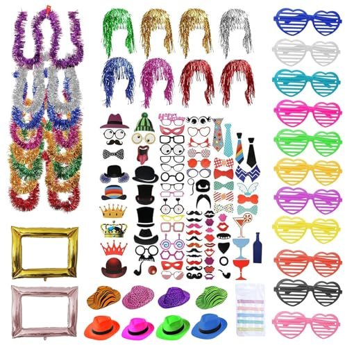 BCUUOZEEING 146 Pezzi Accessori Per Foto Booth Per Feste, Matrimoni, Halloween, Natale, Decorazione Da Tavolo Per Compleanni, Carnevale