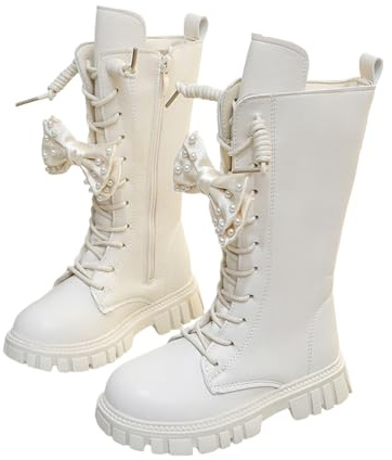 Stivali per Bambini E Ragazze, Imbottiti, in Pelle, Classici Stivali Invernali con Cerniere Laterali, Eleganti Caldo Peluche Alto Scarpe, Suola Spessa Antiscivolo Neve Stivaletti