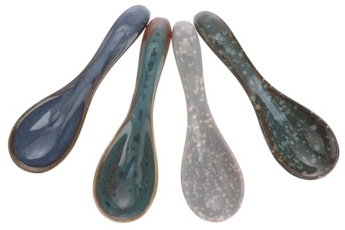 OSOLADY 4 Cucchiai in Ceramica per Insalata e Zuppa, Stoviglie Multifunzionali per Casa e Ristorazione, Superficie Liscia Facile da Pulire, Colore Assortito, Adatti per Colore Casuale