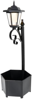 wilko Solar Plant Pot Post Light, Garden, 71cm Height, Black, Iron and Plastic, Traditional Style, Water-Resistant, Outdoor, Solar Powered