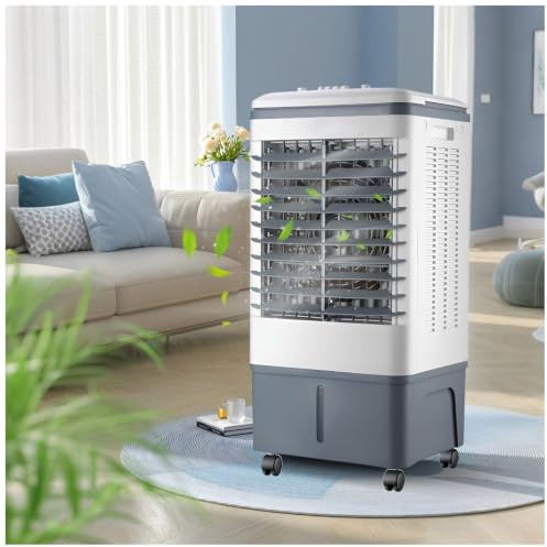 Enfriador De Aire Evaporativo con Gran Tanque De Agua De 20l, Ventilador De RefrigeracióN PortáTil A 3 Velocidades Con Ruedas, para Uso En Hogar, Oficina Y Patio Exterior