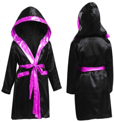 Robe de boxe, costume d'Halloween pour enfants, noir/violet | Coupe taille enfant, cravate à taille réglable, cosplay d'Halloween, entraînement Mma