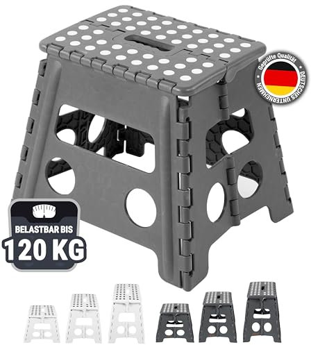 ZOLLNER Tritthocker faltbar - Klapphocker für Kinder und Erwachsene bis 120kg - Anti-Rutsch-Beschichtung - mit praktischem Tragegriff - extrem leicht - 30 cm hoch - Kunststoff - anthrazit