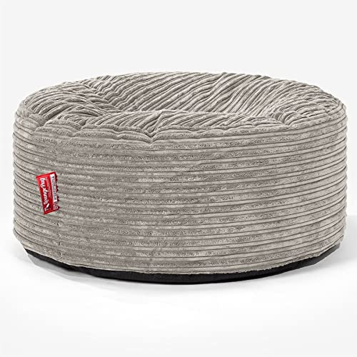 Lounge Pug Sitzsack Pouf 65 cm Rund, Nerzfarben Cordstoff, Bequemer Sitzhocker oder Fußhocker, Sitzpouf