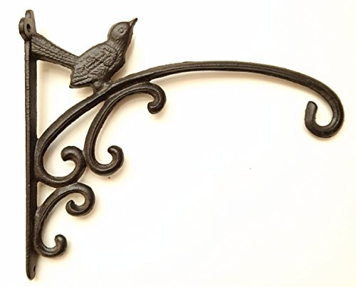 spring life Large Cast Iron Ornate Bird Hanging Flower Basket Bracket Hook in 3 colours(31 cm) (Black)
