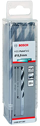 Bosch Accessories 2608577257 HSS PointTeQ (8,9 x 81 x 125 mm) - Set da 10 Pezzi di Punte Elicoidali per Trapano per Metallo, Acciaio, Fusione o Plastica, Grigio (Argento), Ø 8.9 mm