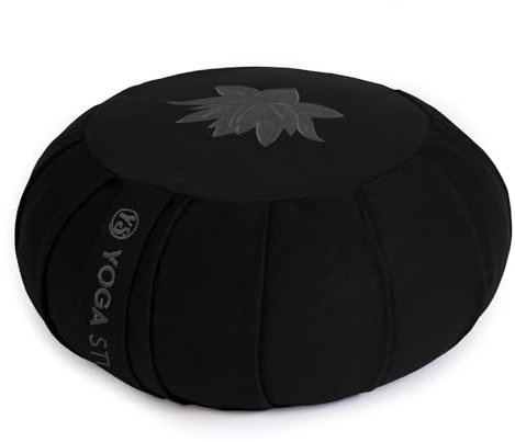 Yoga Studio Pleated Round Zafu Buckwheat Meditation Cushion - Lotus Leaf (Black)