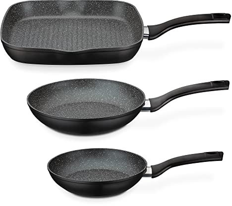 GSW Juego de 3 sartenes de Granito Gourmet, Aluminio, plástico, Negro