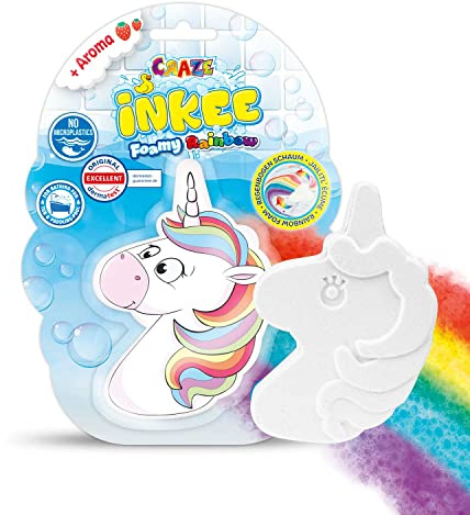 INKEE Foamy Rainbow | Regenbogen Badebombe Kinder Badezusatz mit Erdbeer-Duft, Badekugel in Wolken oder Einhorn Form, 150g