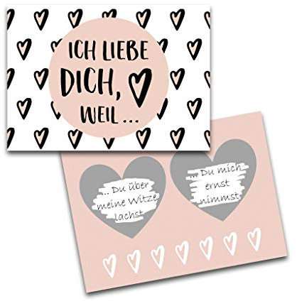 Valentinskarte mit Umschlag Ich liebe Dich, Rubbelkarte zum Valentinstag Postkarte Liebe Ich liebe Dich Karte zum Rubbeln