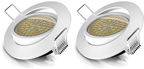 Brandson - 2x LED Deckenspot dimmbar und schwenkbar - Ultra Flache LED Spots Einbauleuchte - Einbauspot Deckenstrahler - Slim Aluminium Rahmen Edelstahl Optik - Abstrahlwinkel 120 Grad - 230V - weiß