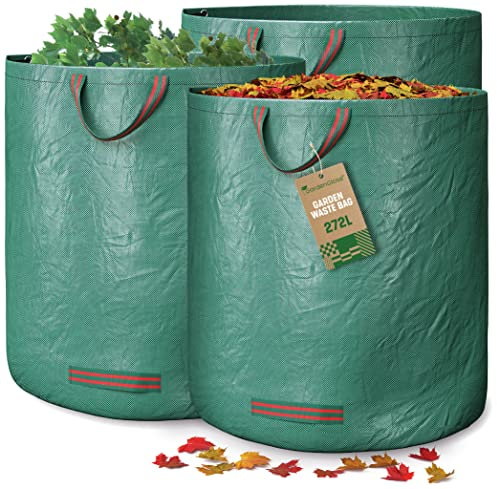 GardenGloss 3x Gartenabfallsack mit Griffen - 272L Gartensack Laubsack - UV-Stabil und Wasserabweisend - Wiederverwendbare und Stabile Gartensäcke