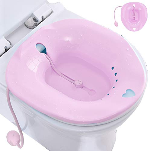 ELEBOX Sitz Bath for Toilet with Massage Hand Flusher, Toilet Seat Hemorrhoids Soak Treatment and Vaginal Steam Postpartum Care for Women Pink