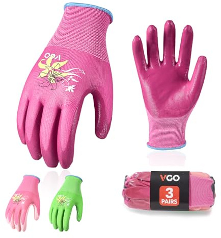Vgo... 3 paia Guanti da Lavoro Donna, Guanti da Giardinaggio Rivestiti in Poliuretano e Nitrile Guanti Traspirante Antiscivolo per Lavoro Giardino Potatura