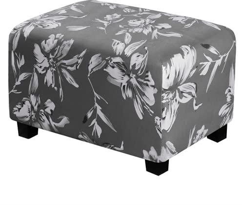 Lily Ottoman-Bezug mit Blumenmuster, quadratischer Fußhocker, rechteckiger Stretch-Sofa-Tritthocker-Schonbezug (grau, XL)