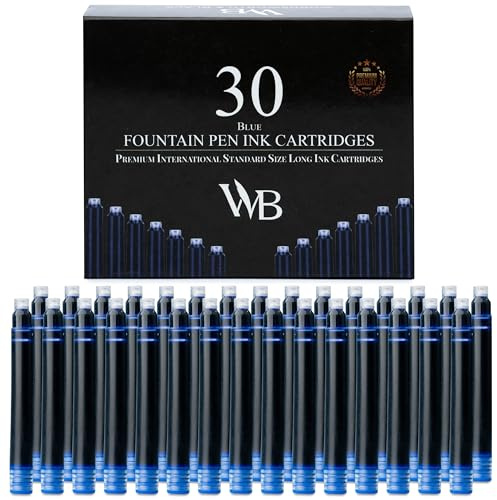 Wordsworth & Black - Paquete de 30 cartuchos de tinta para pluma estilográfica - Azul - Tamaño estándar internacional - Longitud aprox. 5,2 cm - Diámetro de la base aprox. 0,6 cm - Desechable