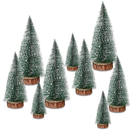 9 Stück Klein Mini Christbaum,Künstlicher Weihnachtsbaum Miniatur,Weihnachtsbaum Schnee Klein mit Holzsockel, für Weihnachtsdeko/Tischdeko/DIY/Schaufenster,3Größen (Grün)