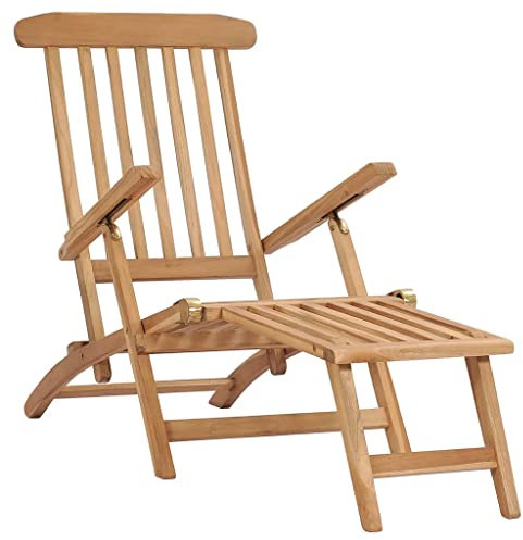 vidaXL Teak Massiv Garten Liegestuhl mit Fußstützen Tisch Klappbar Deckchair Sonnenliege Gartenliege Holzliege Liege Gartenmöbel Relaxliege