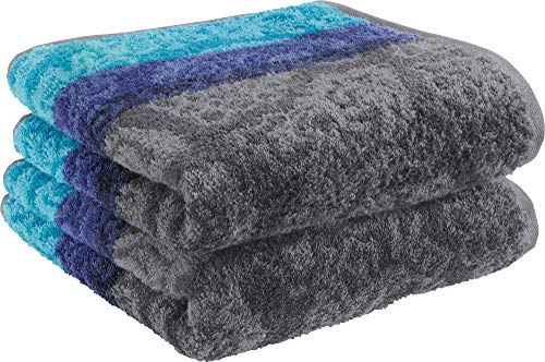 Erwin Müller Walk-Frottier Handtuch 2er-Pack, Paisleymuster türkis Größe 50x100 cm - schnell trocknend und extra saugstark, praktisch durch beidseitige Schlaufen, 100% Baumwolle