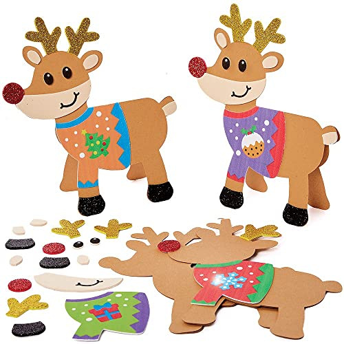 Baker Ross FX240 Rentier Weihnachtskarten Bastelset-6er Pack, Basteln, Karten für Kinder an Weihnachten, Mittel