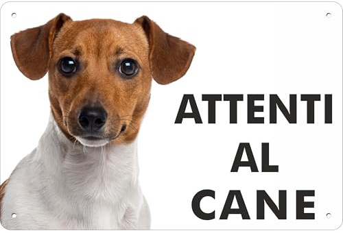 Pubblimania Cartello Attenti al Cane Jack Russell - Targa Segnaletica in Alluminio composito 3 mm di spessore - Resistente alle Intemperie e ai Raggi UV - Fori Pre-perforati (Cm 30x20)