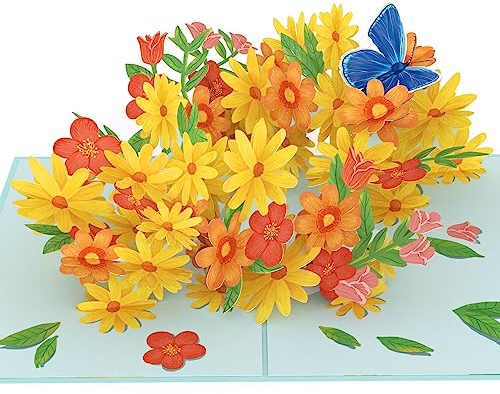papercrush® Pop-Up Karte Blumen „Bunte Gänseblümchen mit Schmetterling“ - 3D Blumenkarte für Frau, Mutter und Freundin (Jahrestag, Geburtstag, Genesung) - Geldgeschenk & Gutschein für Garten