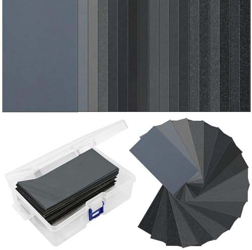 Sandpaper Assorted Wet/Dry, 102Pcs Sandpaper 60 to 3000 Grit Sandpaper Assortment 6 of Each, 3 x 5.5 Inch Abrasive Paper Sheet with Storage Box, for Wood Furniture Finishing, Metal Sanding