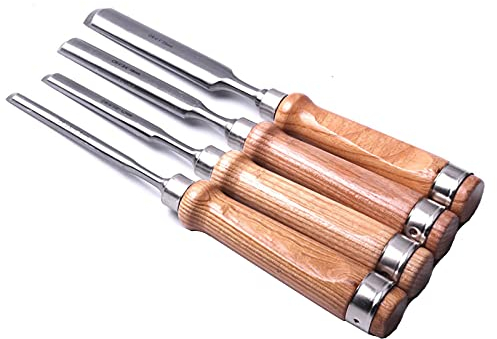 Samnuerly Stück 8/12/18/25 mm Halbrunder Holzbearbeitungs-Schnitzmeißel, Chrom-Vanadium-Stahl Holzhobelmeißel DIY Hand s