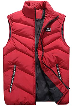 LOIJMK Winter-Gilet Herren Freizeitweste MäNner Warme Weich Bequem äRmellose Weste Zipper Mit ReißVerschlusstaschen Touristenweste Einfarbig Stehkragen Jagd- Und Angler Angelweste