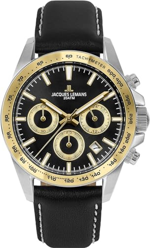Jacques Lemans Analoge Herrenuhr Quarz mit Edelstahlarmband Mid-39615, Schwarz