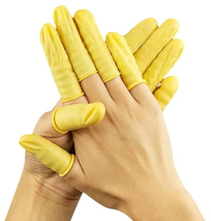 EUROPAPA® 200x Latex Finger Spjälsängar, Fingertops Covers Skydd, Antistatisk Allmän Gummi Finger Tips för kosmetika, Rengöring (Gul, L)