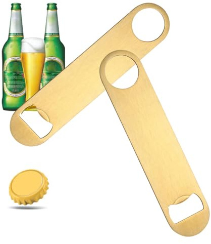 Apri Di Bottiglia Di Birra Da 2 Pezzi, Apribottiglie in Acciaio Inossidabile Colorato in Oro Piatto Da 7 Pollici Con Foro Per Cucina, Ristorante O Barista (02)