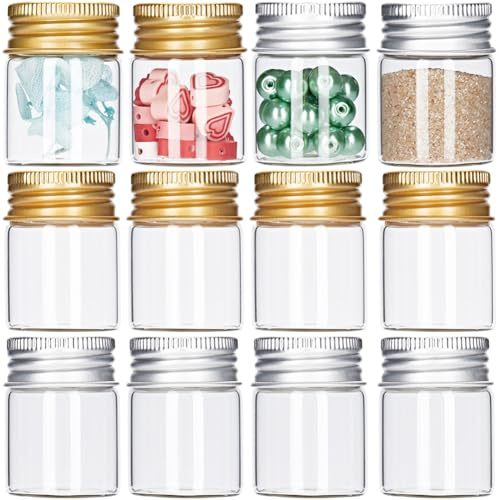 SUNNYCLUE 32 pcs Petits Pots en Verre avec Couvercle à Vis en Aluminium 15 ML Mini Flacons Verre Bouteilles Scellées Bouteille Vide Transparent Petits Pots de Souhait po