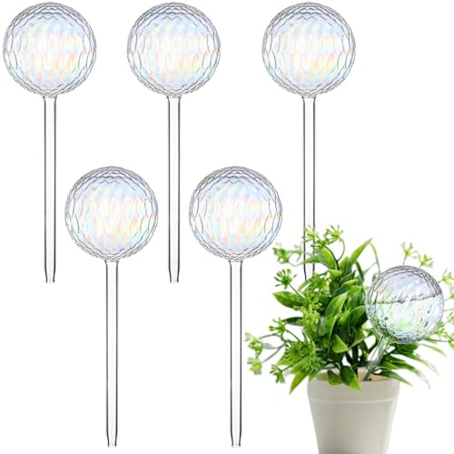 Haiabei 6Pcs Large Iridescent Glass Watering Bulb Self-Watering Globe,Colorful Plant Watering Device Flower Watering Spike Garden Waterer Automatic Watering Ball for Vacation Plant Indoor&Outdoor