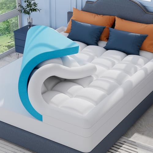 ELEMUSE Matratzen Topper 140x200cm, H3 Gel Topper mit Waschbarem Flauschigem Bezug und Gelschaum, 7CM Höhe Weicher und Bequemer Matratzentopper für Boxspringbett und Unbequeme Betten Schlafsofa