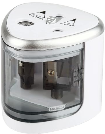Temperamatite Elettrico Automatico Temperamatite Elettrico Grigio a Doppio Foro per Ufficio Scolastico e Aula