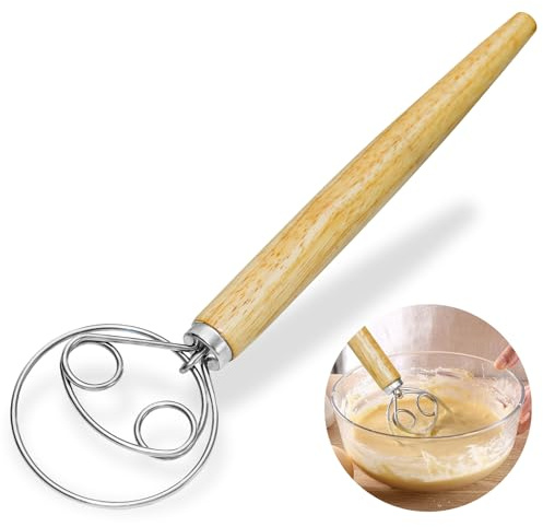 Dänischer Teigbesen, Dänische Teig Schneebesen,groß, 33 cm, Doppellöchern zum schnellen Mischen–holländischer Stil für Brot, Teig, Kuchen, Gebäck und mehr
