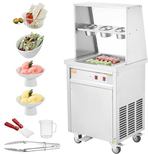 VEVOR Macchina per Gelato Arrotolato Commerciale 35x35x3,5 cm, Piastra per Ghiaccio Arrotolato Commerciale in Acciaio Inox, Macchina per Rotolare Gelato, per Bar Caffè Pasticcerie